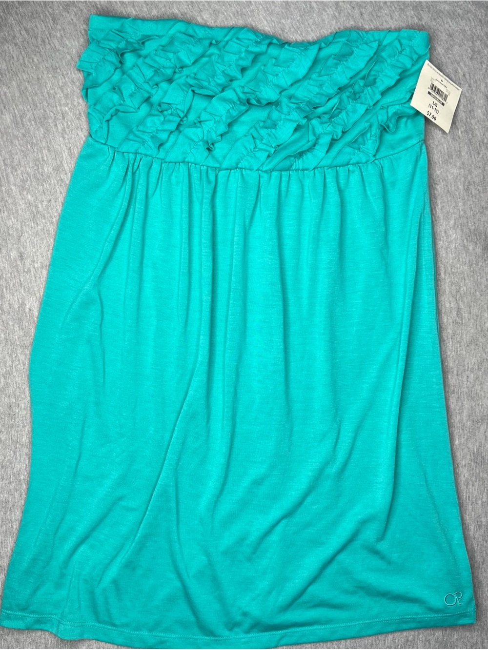 OP Teal Ruffled Strapless Mini Dress